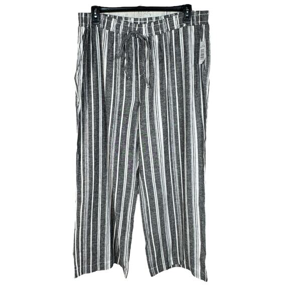 Briggs XX-Large Wide Leg Pants Linen Blend Striped Pull-On Pockets Hi-Rise Gray - Picture 1 of 6